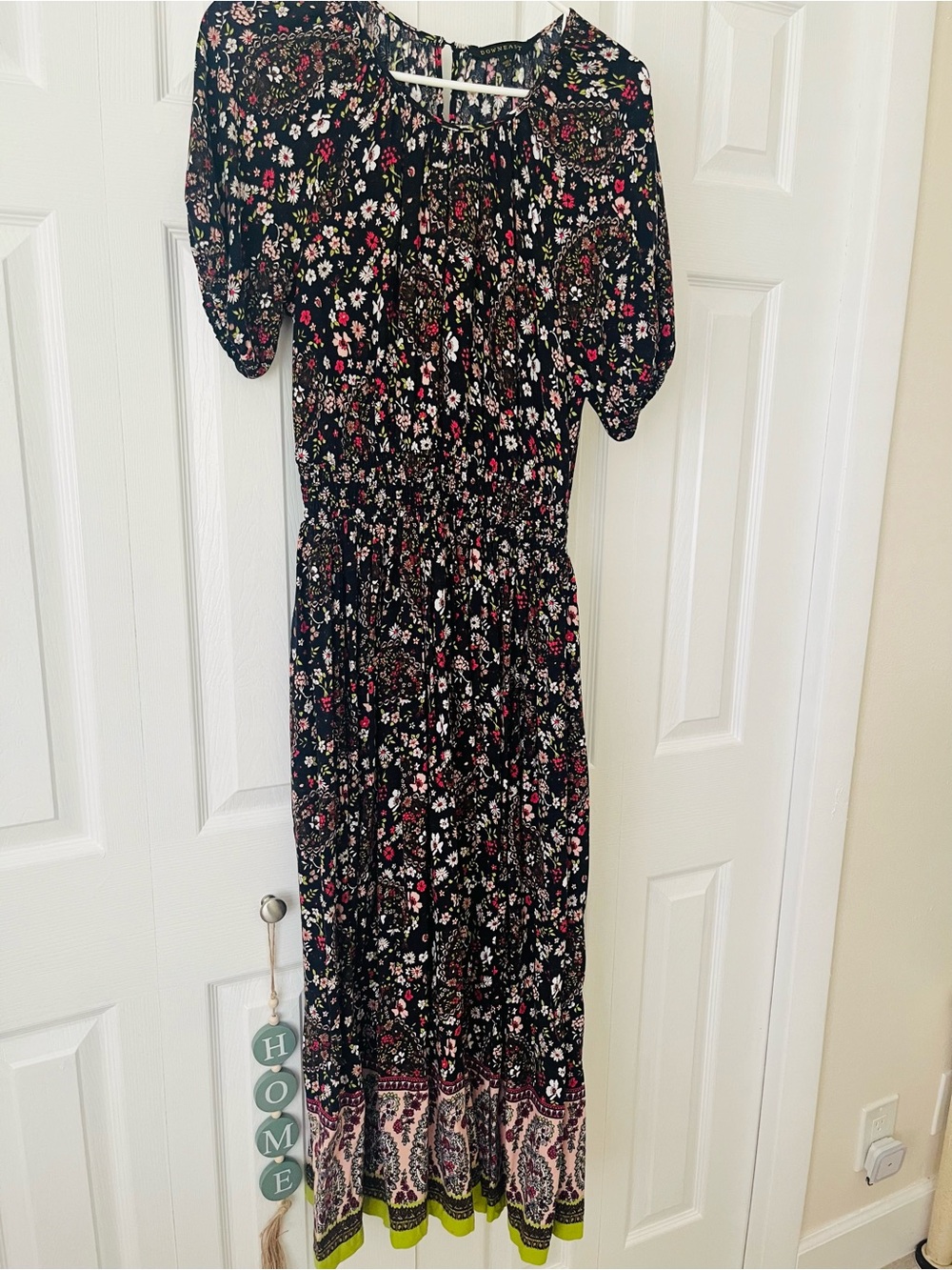 DownEast Black Floral Maxi Dress with Pink and White Accents